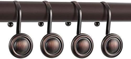 CHICTIE Bronze Shower Curtain Hooks Rings,Oil Rubbed Decorative Shower Curtain Hooks,Rustproof Vintage Shower Hooks for Bathroom,Set of 12 (Oil-Rubbed Bronze)
