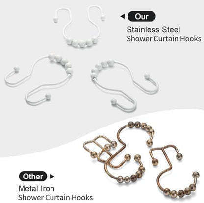 Goowin Shower Curtain Hooks, 12 Pcs Shower Curtain Rings, Stainless Steel Shower Curtain Hangers, Double Hook Shower Curtain Hooks, Smooth Sliding Anti-Drop Shower Rings for Curtain (White)