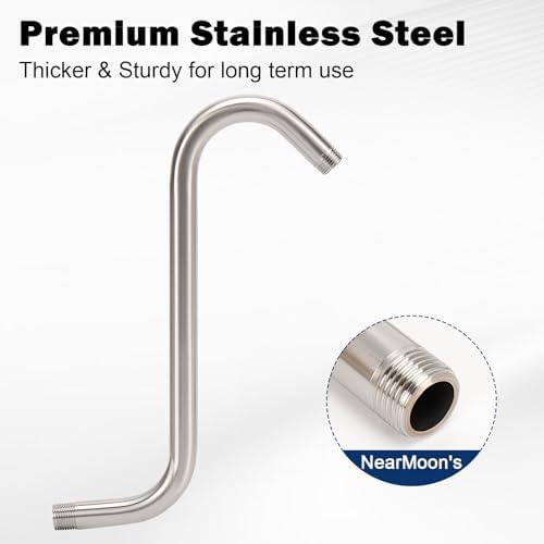 NearMoon S Shaped Shower Head Riser Arm, Shower Extender Arm with Flange, Standard 1/2" Connection- Bathroom Accessory (12 Inch, Brushed Nickel)