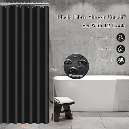 Black Bathroom Accessories Set, 22Pcs Bathroom Sets with Shower Curtain and Rugs, Bathroom Accessories Sets Complete with Trash Can, Non-Slip Bathroom Rugs, Super Absorbent, Black Gold