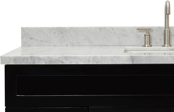 Bradford 60 Inch Bathroom Vanity Single Sink — Black Bathroom Vanity with Sink, 1.5" Edge Italian Carrara Marble Countertop, Solid Wood, 2 Soft-Close Doors, 4 Dovetail Drawers