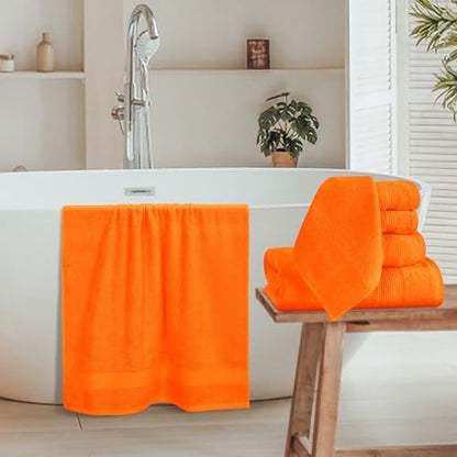 Belizzi Home 8 Piece Towel Set 100% Ring Spun Cotton, 2 Bath Towels 27x54, 2 Hand Towels 16x28 and 4 Washcloths 13x13 - Ultra Soft Highly Absorbent Machine Washable Hotel Spa Quality - Orange