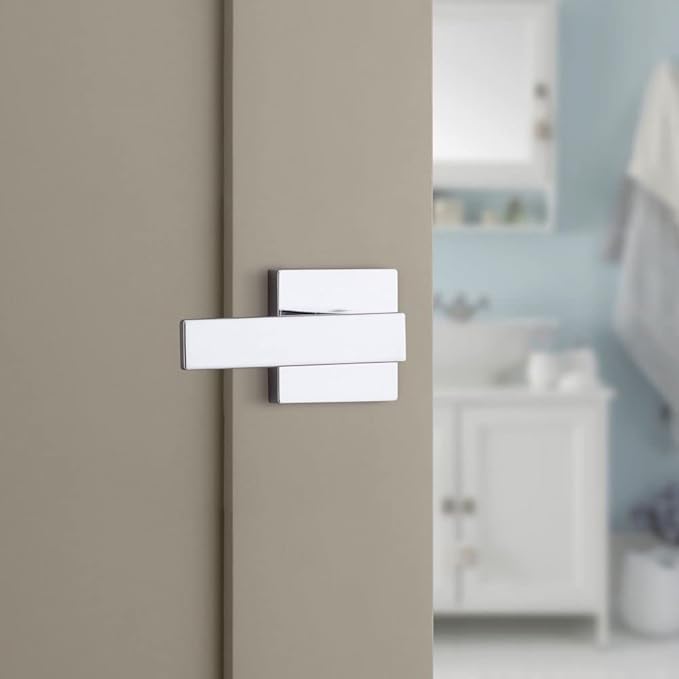 Kwikset Singapore Interior Privacy Door Handle with Lock, Door Lever for Bathroom and Bedroom, Polished Chrome Reversible Keyless Turn Lock (Pack of 4)