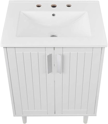 Modway Augusta 24" Bathroom Vanity Cabinet and Ceramic Vessel Sink Basin Combo in White White