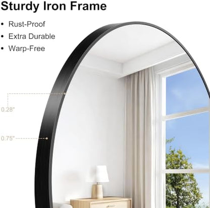 Arched Bathroom Mirror, 36"x40" Black Arched Mirror for Bathroom, Wall Mounted Mirror, Black Vanity Wall Mirror w/Metal Frame for Bedroom, Entryway, Living Room, Vertically Hanging