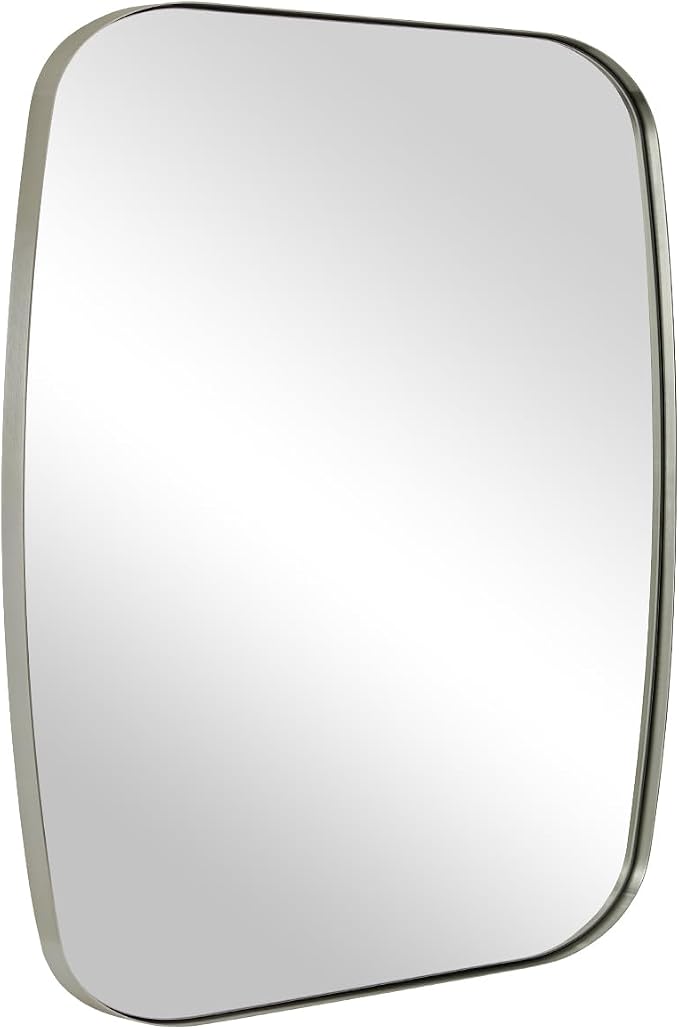 Brushed Nickel Oblong Mirror, 36x40 Inch Brushed Nickel Oval Mirror for Bathroom with Stainless Steel Metal Frame, Wall Mouned for Bathroom, Living Room, Entryway