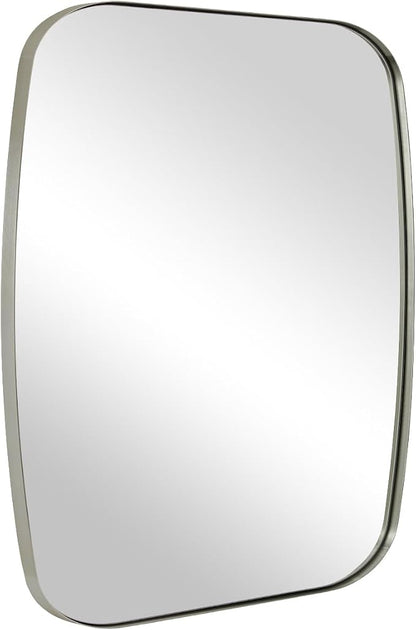 Brushed Nickel Oblong Mirror, 36x40 Inch Brushed Nickel Oval Mirror for Bathroom with Stainless Steel Metal Frame, Wall Mouned for Bathroom, Living Room, Entryway