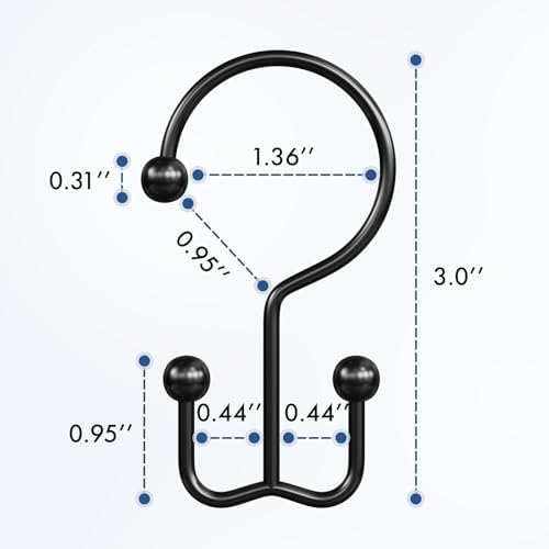 Bathway Shower Curtain Hooks Matte Black Shower Curtain Rings, 24 Pcs Double Hook Shower Curtain Hooks Rings Shower Curtain Hangers Rust Proof, Metal Shower Hooks for Bathroom Shower Curtain Rod