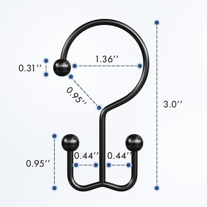 Bathway Shower Curtain Hooks Matte Black Shower Curtain Rings, 24 Pcs Double Hook Shower Curtain Hooks Rings Shower Curtain Hangers Rust Proof, Metal Shower Hooks for Bathroom Shower Curtain Rod