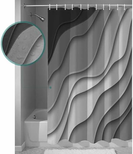 Shower Curtain Bathroom Set Black Grey Ombre Gradient Water Ripple Waterproof Shower Curtains with Grommets Hooks Abstract Lines Modern Art Privacy Bath Curtain for Bathtub Decor 48x72in