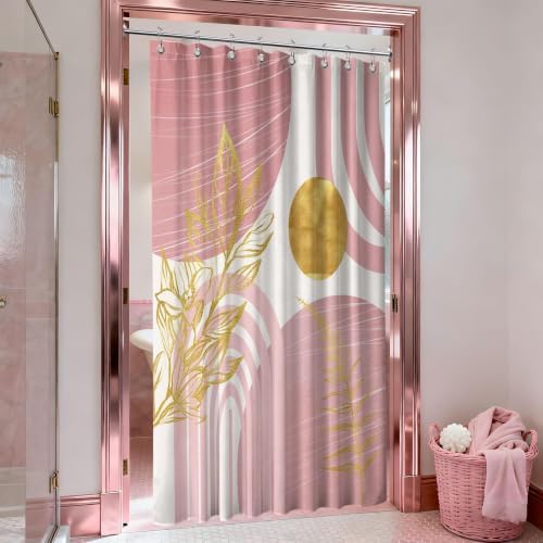 Light Pink and Gold Stall Shower Curtain, 48X72 in Narrow Small