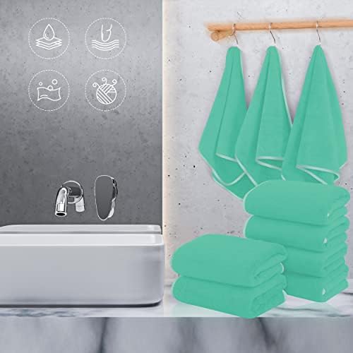 TENSTARS Silk Hemming Hand Towels for Bathroom - Quick Drying - Ultra Soft Microfiber Absorbent Towel for Bath Fitness, Gym, Shower, Hotel, and Spa - 16x28 Inch | Set of 6, Aqua Green