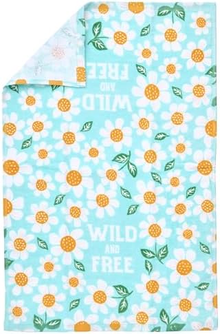 Ritz 4-Piece Kitchen Towel Set, All Daisies & Wild and Free Floral Prints with Pine Green & Yellow Textured Terry, 100% Cotton & Absorbent Blend, 16" x 26", Boho Spring Daisy Kitchen Decor
