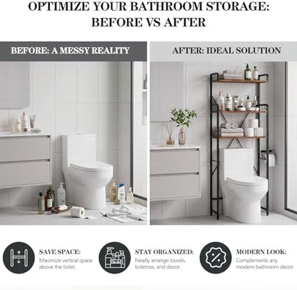 Over The Toilet Storage Cabinet, Freestanding Bathroom Shelf with Hooks
