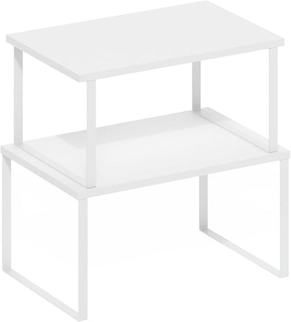 Furinno RAVEL Kitchen Countertop Organizer Set of 2, Counter Shelves, Kitchen Storage, Expandable, Stackable, Spice Rack, for Kitchen, Pantry, Coffee Bar, White