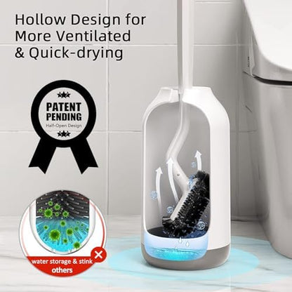 HAMITOR Toilet Bowl Brush Holder Set: Curved Bristle for Deep Cleaning