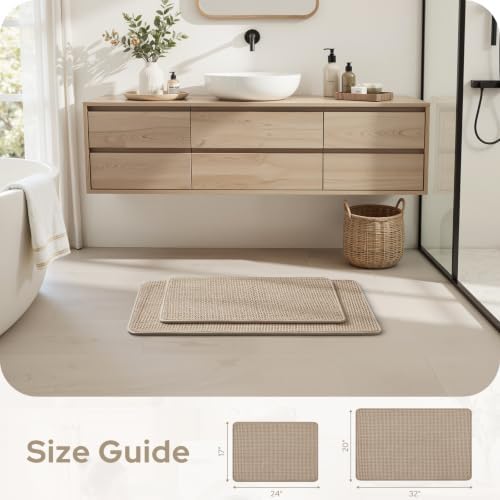 HOMEIDEAS Bathroom Rugs Set 2 Piece Thin Non Slip, Beige 17"x24"+20"x32"
