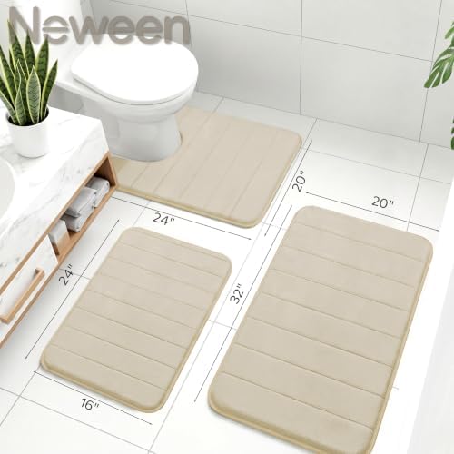 Neween Bathroom Rugs Set 2 Piece, Absorbent Memory Foam Bath Mat, Beige