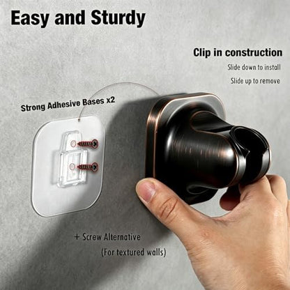 Handheld Shower Head Holder - 5 Positions Adjustable - Clip in - Screw or Adhesive Mount - Bathroom Wall Mounted Shower Wand Holder (Oil Rubbed)
