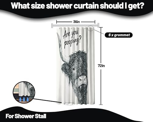 Small Stall Narrow Shower Curtain Highland Cow Stand Up, 36 x 72 in