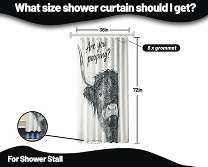 Small Stall Narrow Shower Curtain Highland Cow Stand Up, 36 x 72 in