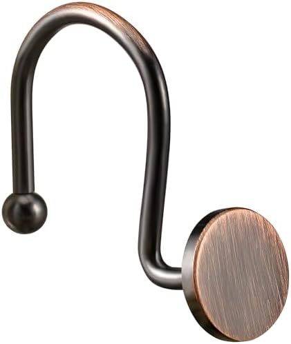 CHICTIE Bronze Shower Curtain Hooks, Oil Rubbed Rustproof Shower Curtain Rings for Bathroom, Metal Decorative Shower Hooks for Shower Curtain Rod, Set of 12 Shower Hangers Round Heavy Duty Design