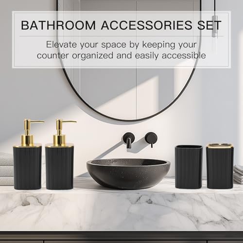 4-Piece Bathroom Accessories Set, Black and Gold Bathroom Set