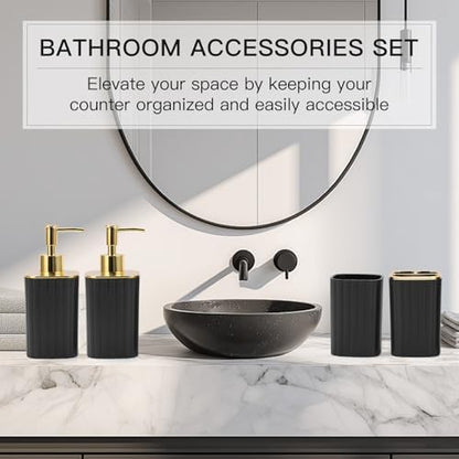 4-Piece Bathroom Accessories Set, Black and Gold Bathroom Set