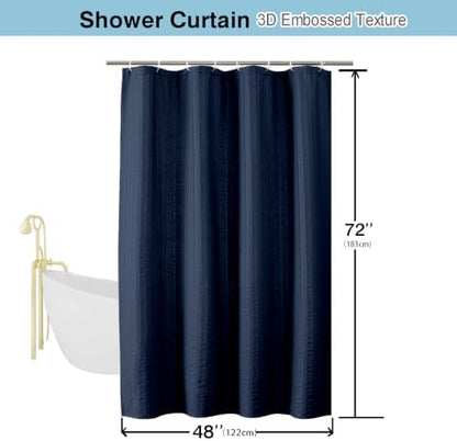 Aiyufeng Moga Navy Blue Fabric Shower Curtain 72 Inch Long for Bathroom