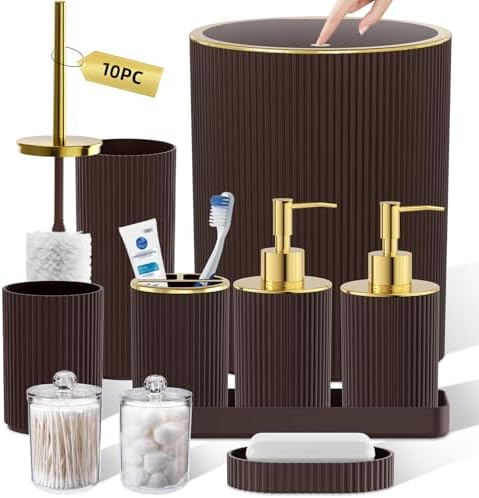Brown Bathroom Accessories Set, 10PC Bathroom Set