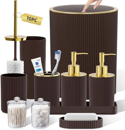 Brown Bathroom Accessories Set, 10PC Bathroom Set