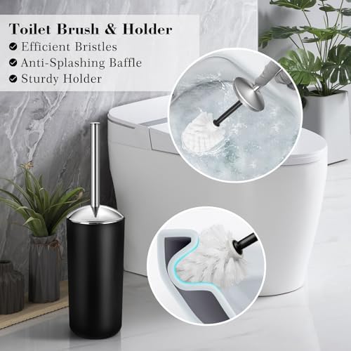 Bathroom Set, 20Pcs Bathroom Shower Curtain Sets with Hooks, Black Bathroom Accessories Set with Trash Can, Bathroom Accessories Sets Complete with Shower Curtain Set, Bathroom Accessory Set