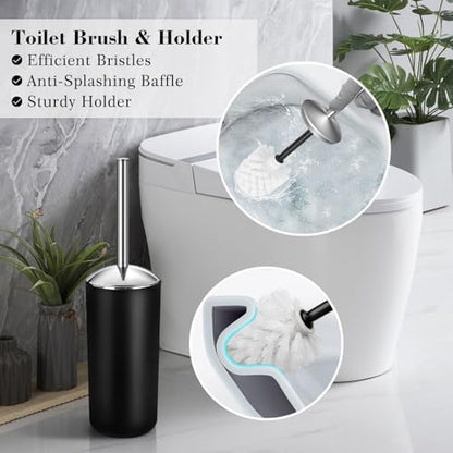 Bathroom Set, 20Pcs Bathroom Shower Curtain Sets with Hooks, Black Bathroom Accessories Set with Trash Can, Bathroom Accessories Sets Complete with Shower Curtain Set, Bathroom Accessory Set