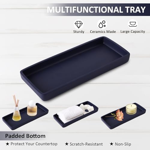 XLHOMO Resin Navy Blue Bathroom Accessories Set - Countertop Organizer