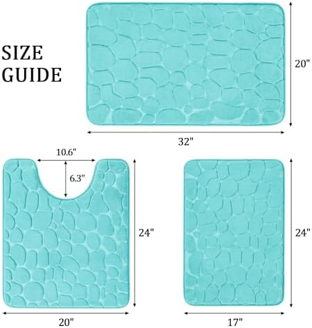 YIHOUSE Bathroom Rugs Mat Set, Memory Foam Bath Mat 3 Piece Teal