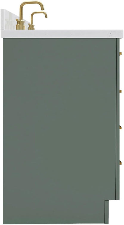 ARIEL Hepburn 66 Inch Double Oval Sink Bathroom Vanity with Carrara White Quartz Countertop 1.5 Inch in Vintage Green