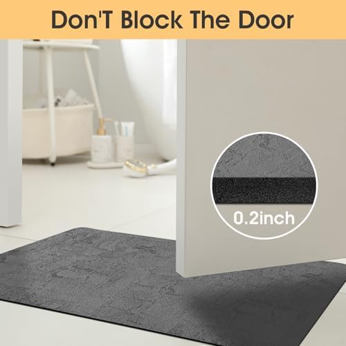 ACCUMTEK Non Slip Bath Mat, Thin Bathroom Rugs Fit Under Door, Quick Dry Bath Mats, Machine Washable Bath Rugs for Bathroom, Bathtub & Kitchen, Dark Gray/Checkered/32 x20