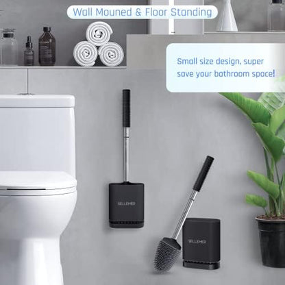 Sellemer Silicone Toilet Brush, Ventilation Slots Base Holder 1 Pack, Black
