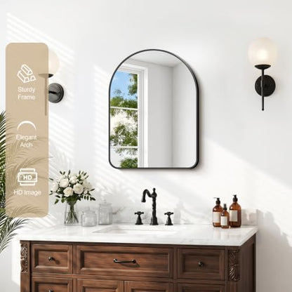 GLASHOM Arched Bathroom Vanity Mirror, 16"x20" Black Frame Wall Mirror