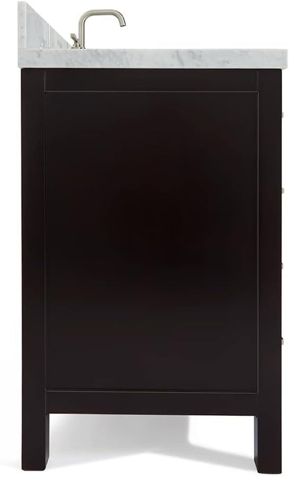 ARIEL Cambridge 42-inch Bathroom Vanity with Sink,Solid Wood, 1.5-inch Italian Carrara Marble Countertop, Single Rectangular Porcelain Sink, 2 Soft Closing Doors, 9 Dovetail Drawers, Espresso