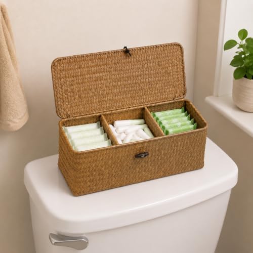 Seagrass Wicker Storage Basket with Lid and Dividers