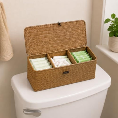 Seagrass Wicker Storage Basket with Lid and Dividers