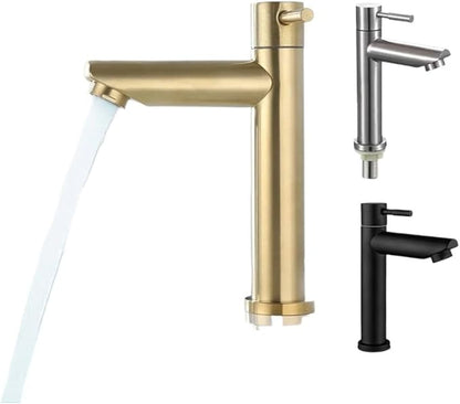 Faucet Faucet 1/2Inch 304 Stainless Steel Single Cold Water Tap Gold Black Silver Color Deck Mounted Basin Sink Faucet(Gold) Faucet