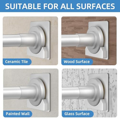 CorkLatta Matte Silver Shower Curtain Rod,1 Inch Diameter Stainless Steel Adjustable Spring Tension Rods 32 to 80",with Holders,Anti-Slip,Curtain Rods No Drilling(1 Pack)