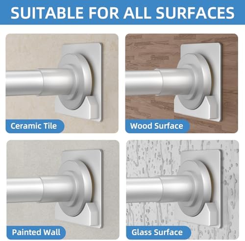 CorkLatta Matte Silver Shower Curtain Rod,1 Inch Diameter Stainless Steel Adjustable Spring Tension Rods 32 to 68",with Holders,Anti-Slip,Curtain Rods No Drilling(1 Pack)