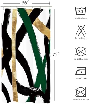 Stall Abstract Sage Green Black Shower Curtain 36Wx72L Inch Half Small Line Minimalist Contemporary Modern Simple Art Bathroom Set Accessories Decor with Plastic Hooks