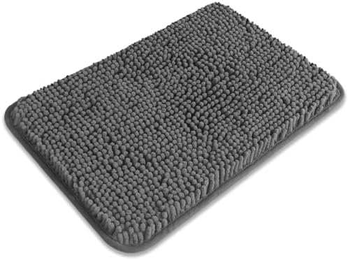 Small Bathroom Rug 12"x18" – Washable and Absorbent Bath Mat, Non Slip, Thick Soft Chenille Bath Rugs for Bathroom, Shower, Sink, Dog mat(Gray)