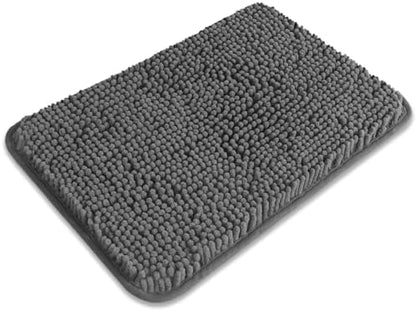 Small Bathroom Rug 12"x18" – Washable and Absorbent Bath Mat, Non Slip, Thick Soft Chenille Bath Rugs for Bathroom, Shower, Sink, Dog mat(Gray)