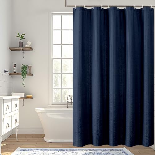 Aiyufeng Moga Navy Blue Fabric Shower Curtain 78 Inch Long for Bathroom