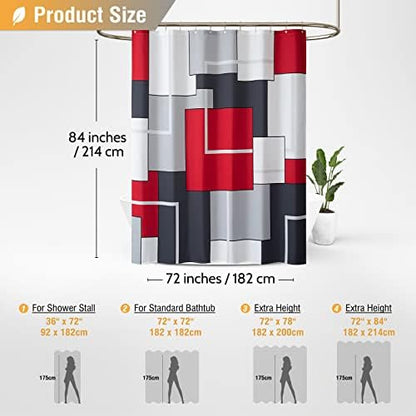 BTTN 72 x 84 Tall Modern Geometric Waterproof Fabric Shower Curtain, Red